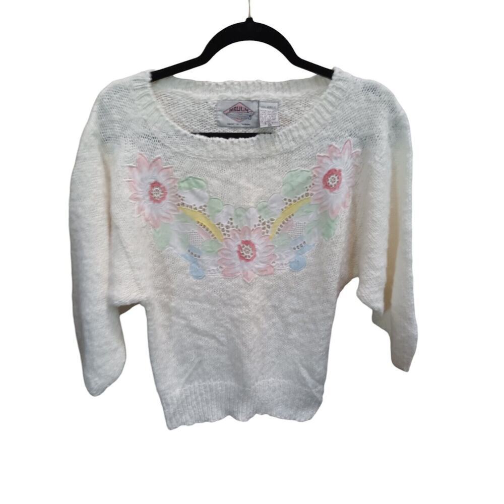 Vintage HELIUM Knit Sweater Size M white Floral